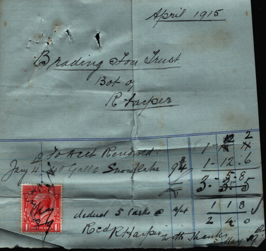 Brading Community Archive Bill and receipt from R Harper for gallons of ...
